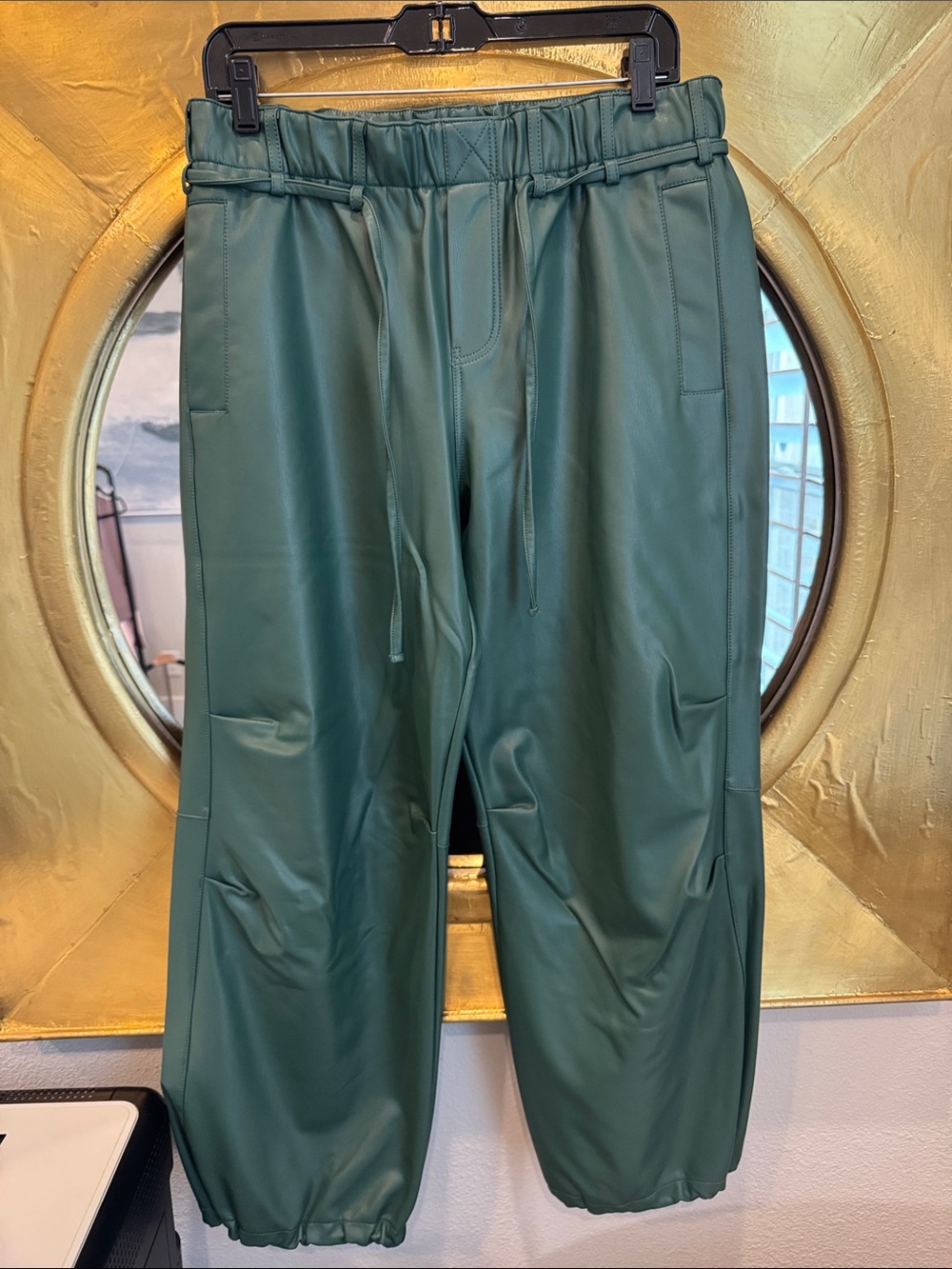 PILCRO Forest Green Faux Leather Jogger Pants - Elastic Waist